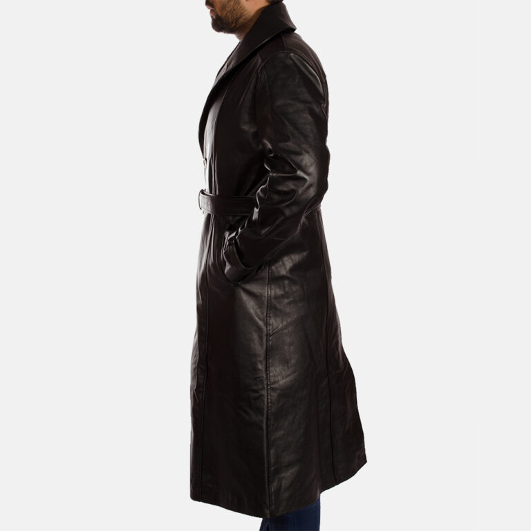Mens Hooligan Black Leather Trench Coat 3-1491466004347